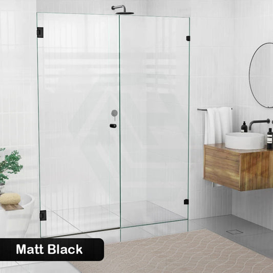 940-1425Mm Frameless Wall To Shower Screen Door Hung With Fix Panel In Matt Black Fittings 10Mm