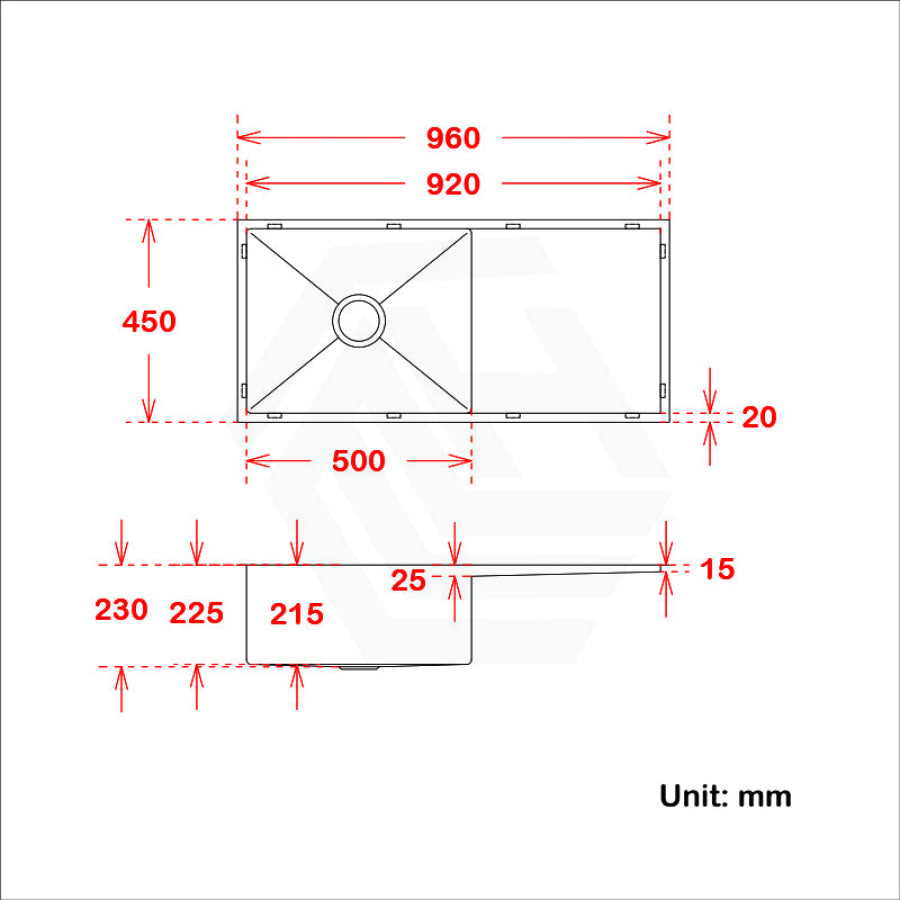 960X450X230Mm 1.2Mm Handmade Top/undermount Single Bowl Kitchen Sink Products