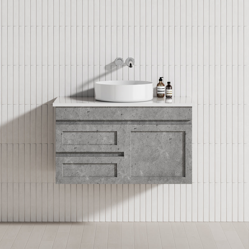 600-1500Mm Boston Plywood Wall Hung Bathroom Floating Vanity With Left / Right Drawers Concrete Grey