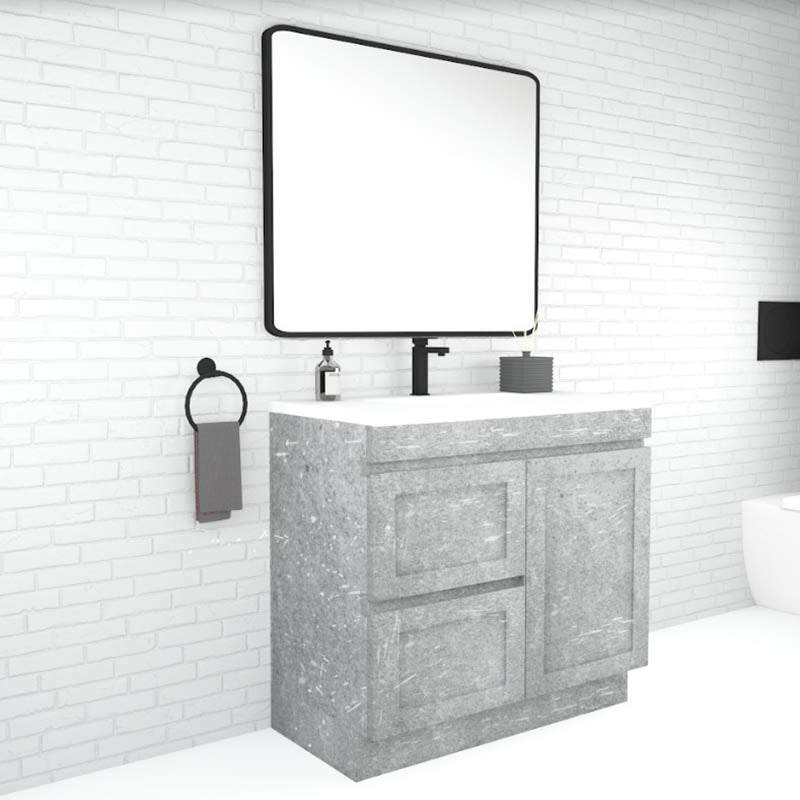 600-1500Mm Boston Plywood Freestanding Vanity Concrete Grey With Left/ Right Drawers Kickboard