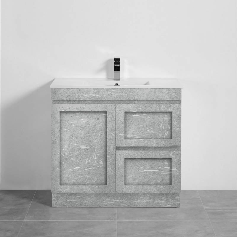 882X450X820Mm Boston Freestanding Vanity Concrete Grey With Left/ Right Drawers Kickboard Cabinet