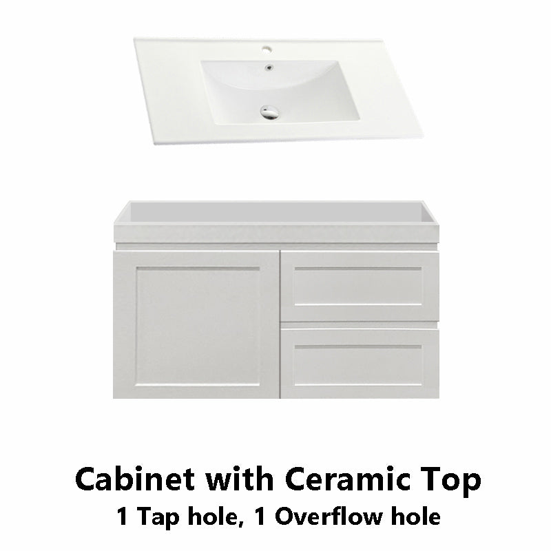 600-1500Mm Miami Wall Hung Bathroom Floating Vanity With Left / Right Drawers Matt White Shaker