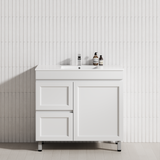 600-1500Mm Miami Freestanding With Legs Bathroom Vanity Matt White Shaker Hampton Style Doors