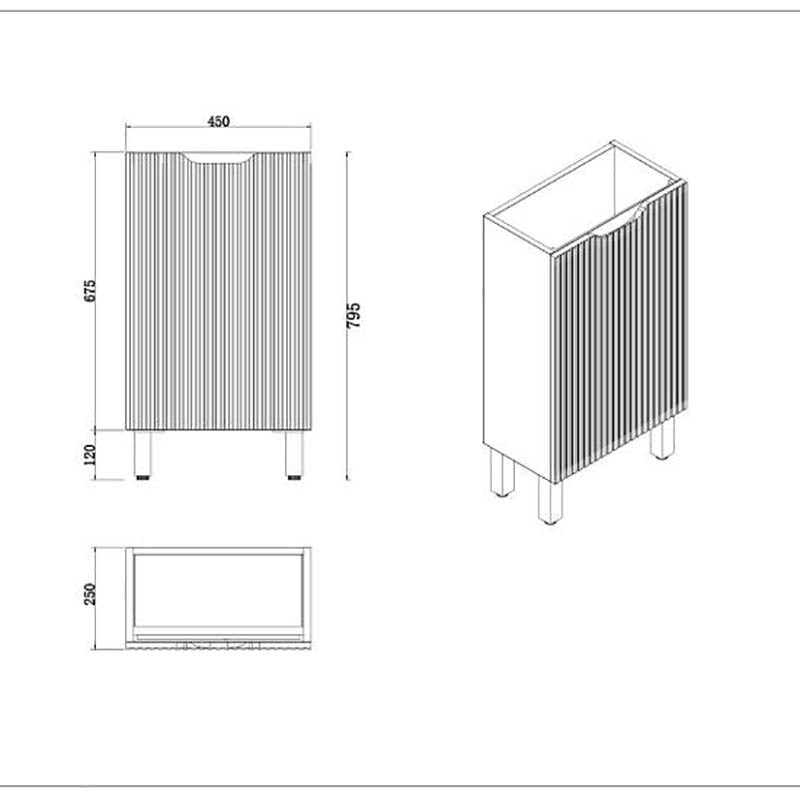 450X250X795Mm Freestanding With Kickboard Vanity Left Hand Hinge With Poly Top Brown Oak Vanities