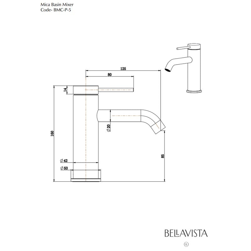 Bella Vista Mica Chrome Short Basin Mixer Tap Round Stainless Steel For Bathroom Mixers