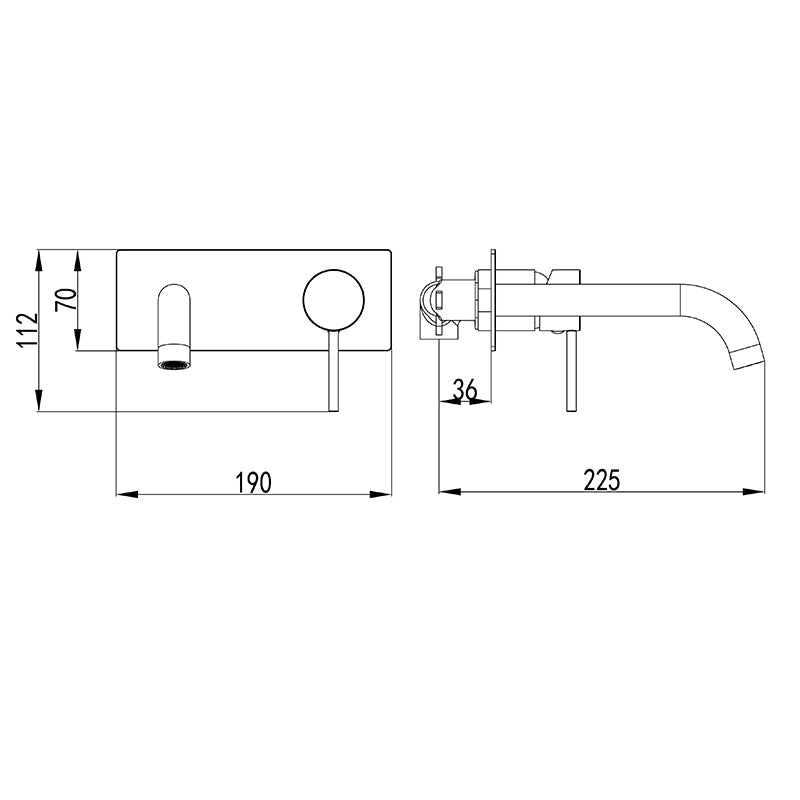 Ikon Hali Round Matt Black Brass Bathtub/Basin Wall Mixer With Spout Pin Lever Mixers