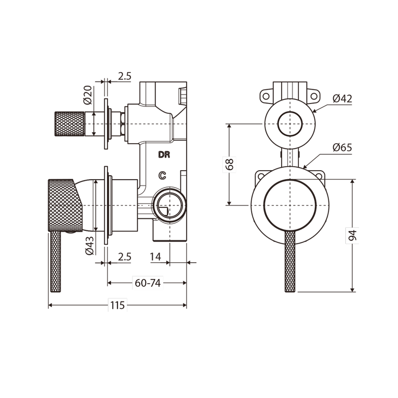 Fienza Axle Matt Black Wall Diverter Mixer Dress Kit Only Small Round Plates Tap Accessories