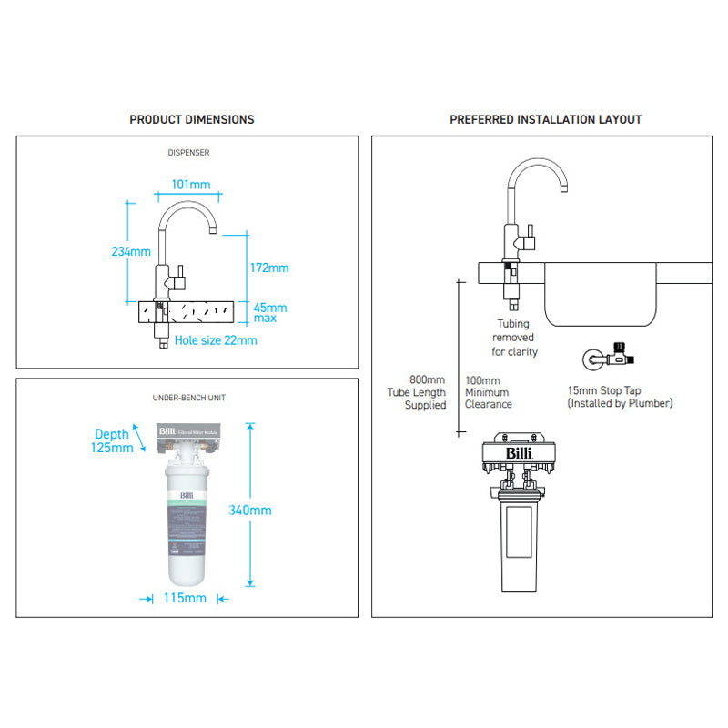 Billi Instant Filtered Water On Tap B1000 With Round Slimline Dispenser Brushed Rose Gold Filter