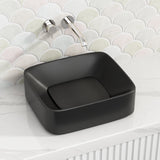 430X380X145Mm Rectangle Above Counter Ceramic Wash Basin Matt Black With Decoration Board Basins