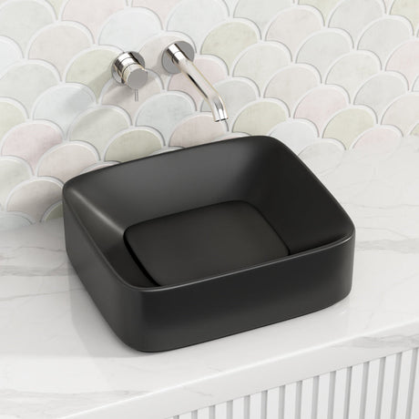 430X380X145Mm Rectangle Above Counter Ceramic Wash Basin Matt Black With Decoration Board Basins