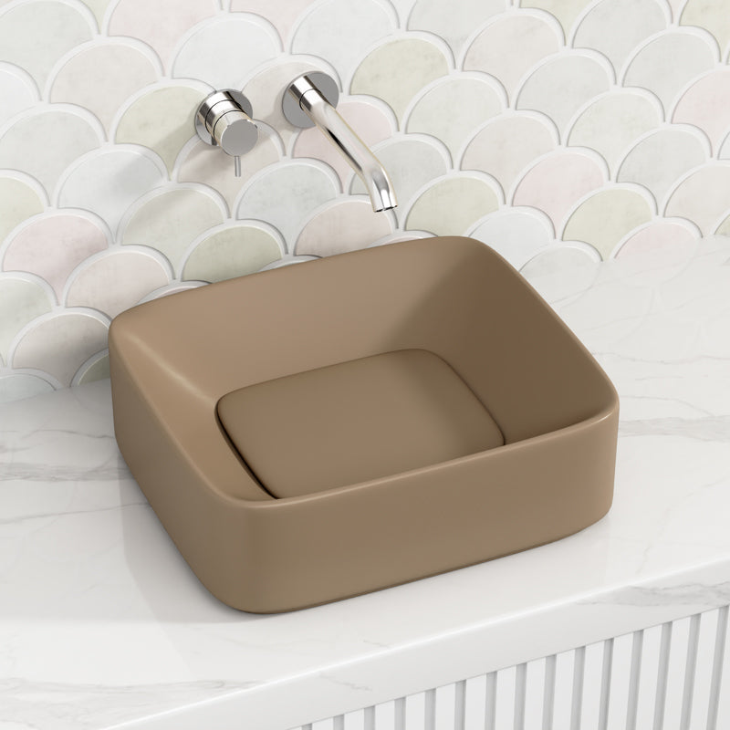 430X380X145Mm Rectangle Above Counter Ceramic Wash Basin Matt Khaki With Decoration Board Other