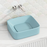 430X380X145Mm Rectangle Above Counter Ceramic Wash Basin Matt Light Blue With Decoration Board