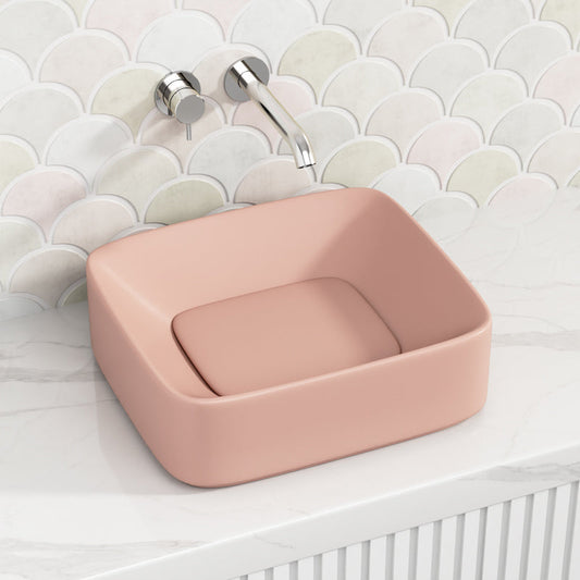 430X380X145Mm Rectangle Above Counter Ceramic Wash Basin Matt Pink With Decoration Board Other