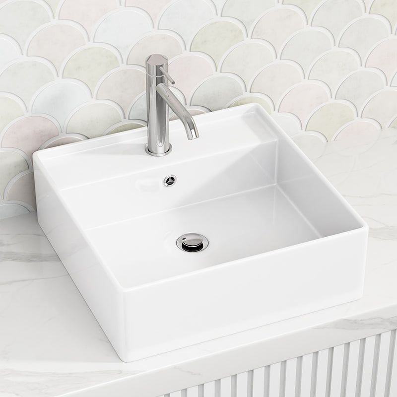 460X460X155Mm Above Counter/Wall - Hung Square White Ceramic Basin One Tap Hole Wall Hung Basins