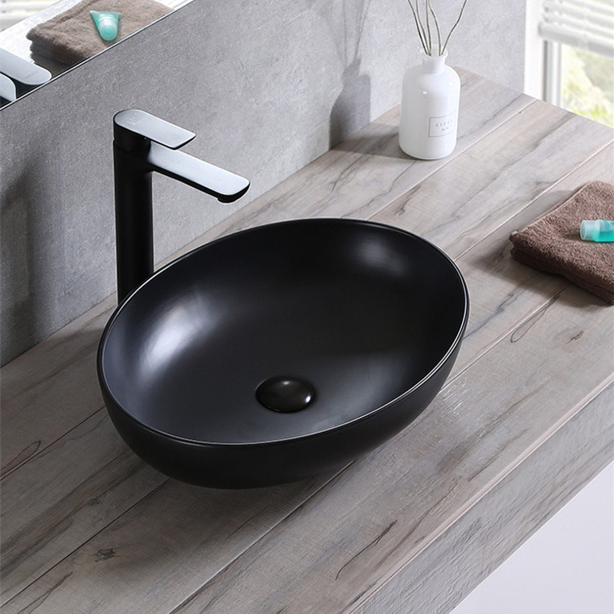 Above Counter Basin Ceramic Oval Matt Black