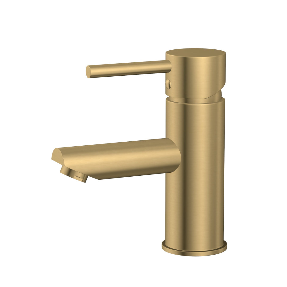 G#1(Gold) Norico Round Solid Brass Brushed Gold Basin Mixer Tap Bathroom Vanity Short Mixers