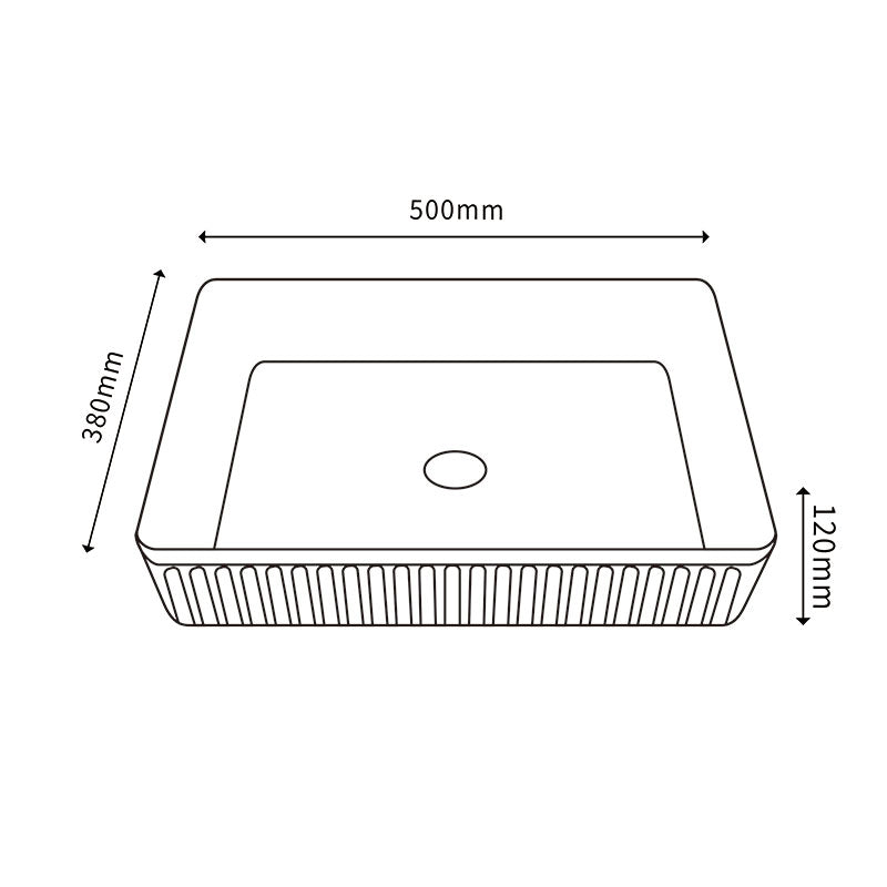 500X380X120Mm Rectangle Above Counter Ceramic Basin Ultra Slim Matt White Basins