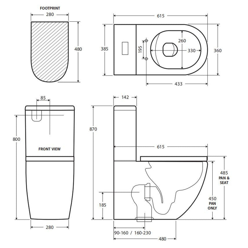 Fienza Ambulant Toilet Suite Care Kit With 90 Degree Grab Rails Special Needs