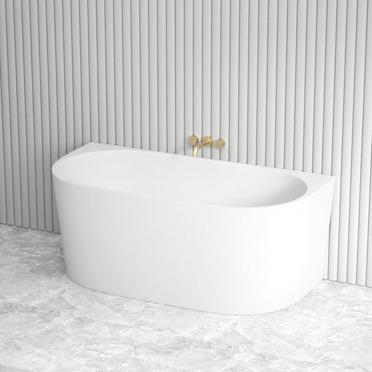 1400/1490/1700Mm Elivia Bathtub Back To Wall Acrylic Matt White No Overflow Bathtubs