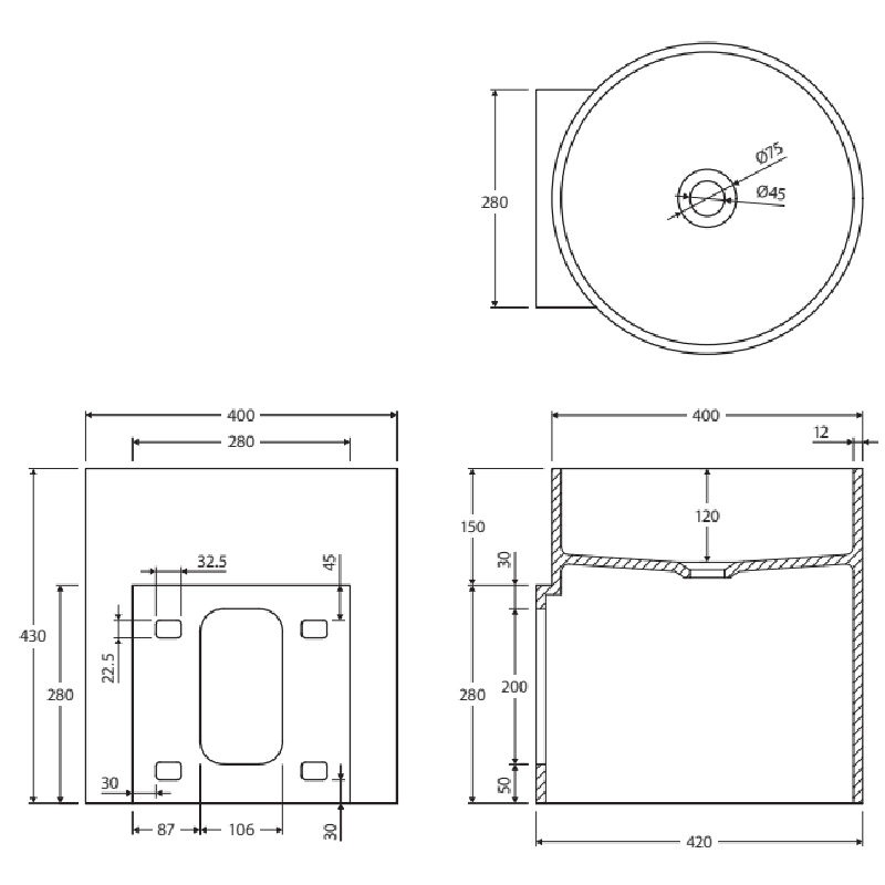 Fienza 430x400x400mm Livo Matt White Cast Stone Wall Hung Basin