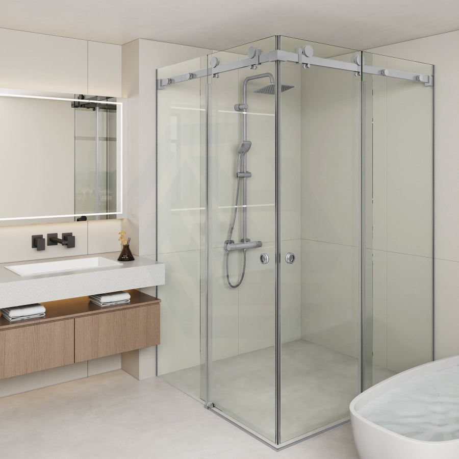 870-1450Mm Shower Screen Chrome Frameless Double Sliding 10Mm Glass 2000Mm Height Screens