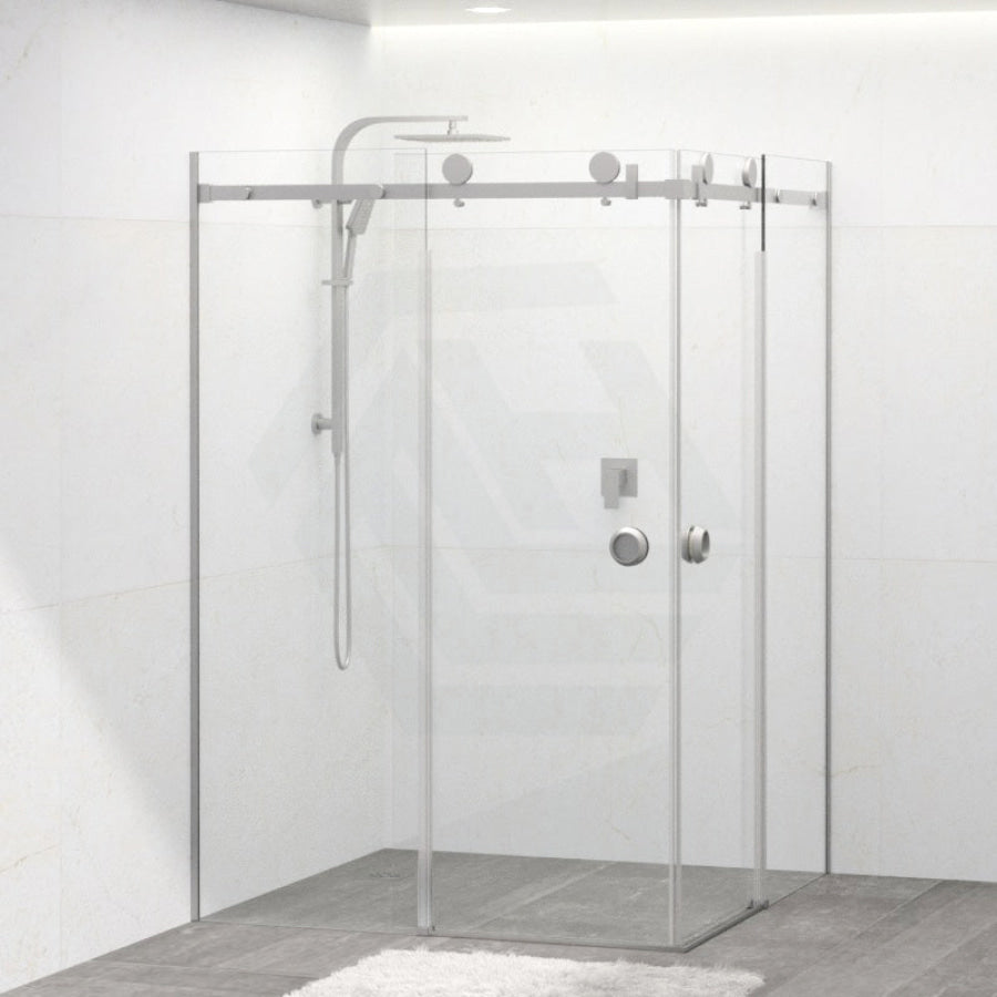 N#1(Nickel) 870-1450Mm Shower Screen Brushed Nickel Frameless Double Sliding 10Mm Glass 2000Mm