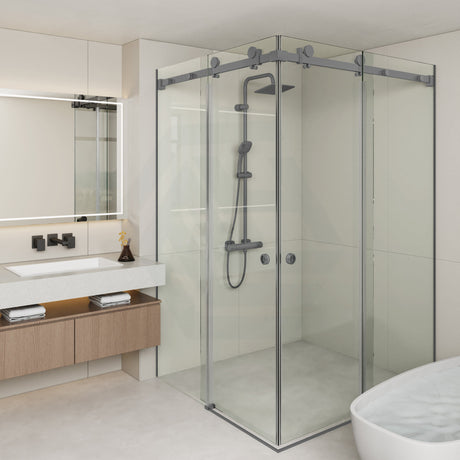 M#1(Gunmetal Grey) 870-1450Mm Shower Screen Gunmetal Grey Frameless Double Sliding 10Mm Glass