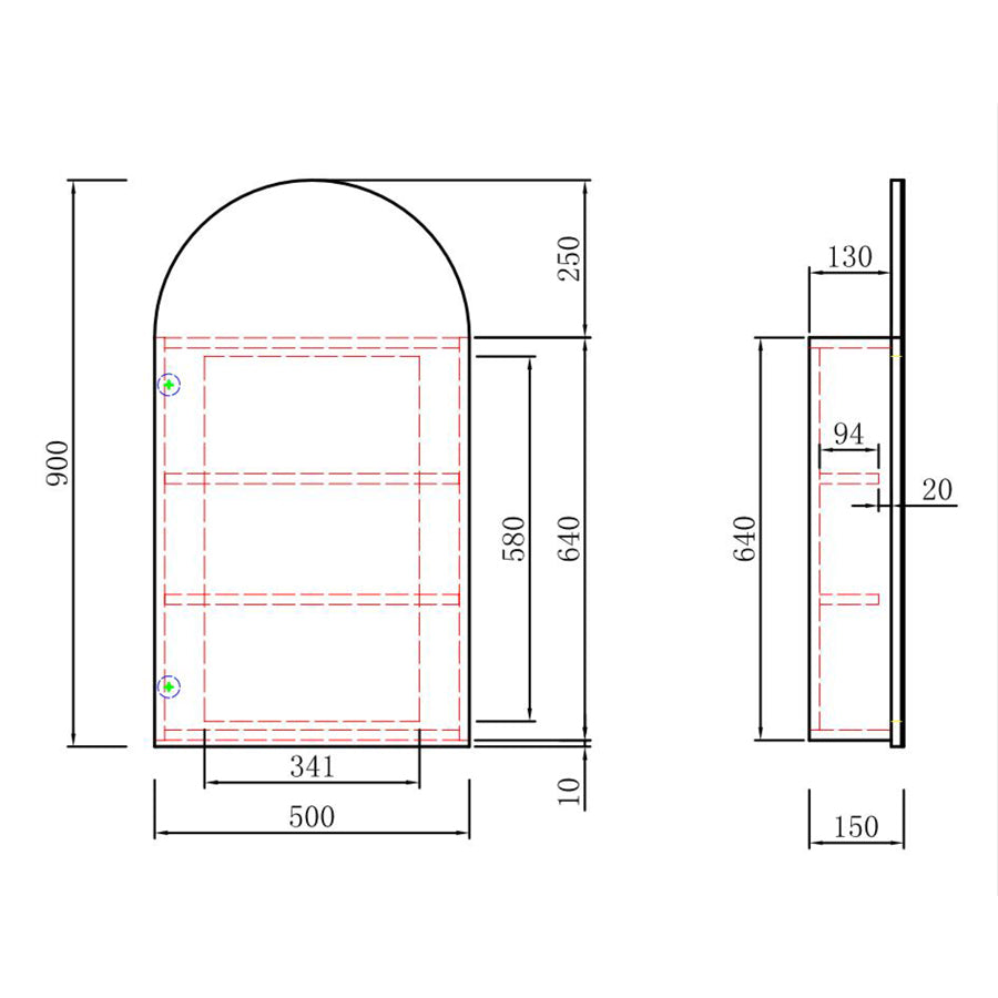 500X900Mm Canterbury Wall Hung Arch Shaving Mirror Cabinet Carita Finish For Bathroom Cabinets