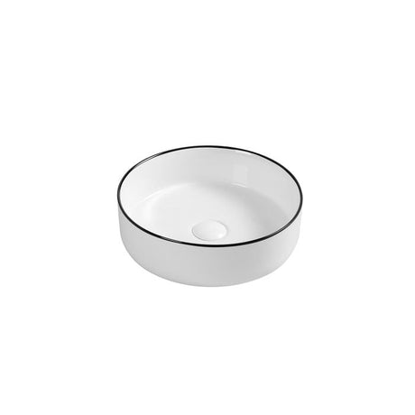 360X360X120Mm Aulic Dove Round Gloss White With Black Edge Above Counter Wash Basin Ceramic Basins