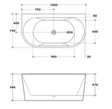 1400/1490/1700Mm Elivia Bathtub Back To Wall Acrylic Matt White No Overflow 1400Mm