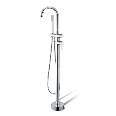 Round Floor Mounted Bath Mixers Handheld Stainless Steel Chrome