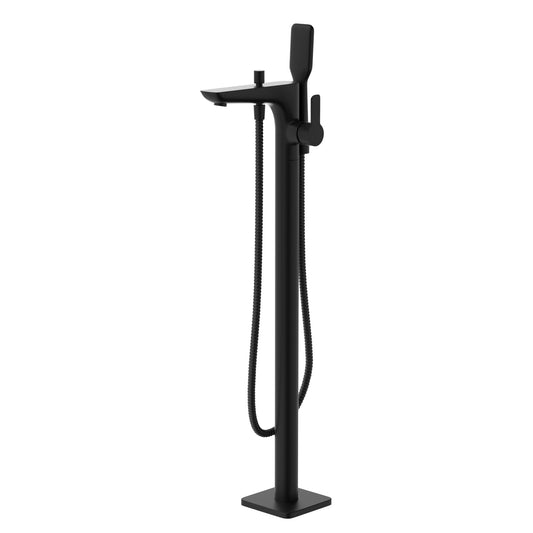 Matt Black Floor Mounted Bath Mixer Spout & Handheld Brass Square Mixers