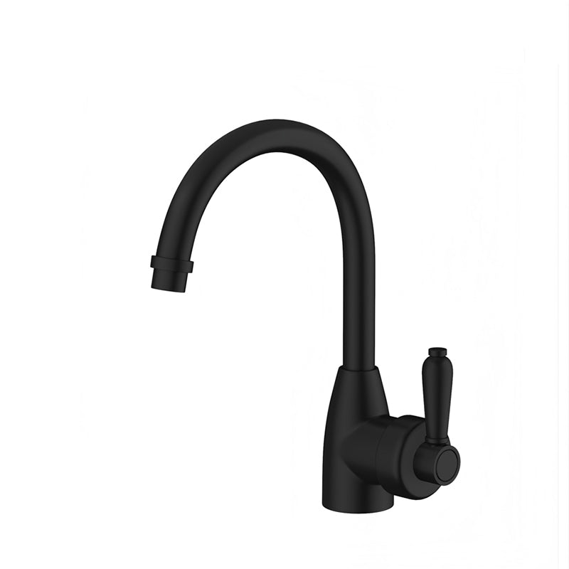 Fienza Eleanor Gooseneck Basin Mixer Matt Black/Multi-Colour Black Short Mixers