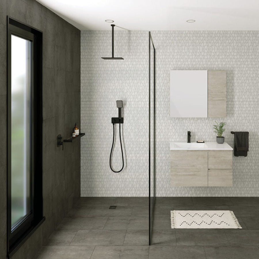 Fienza 300Mm Stainless Steel Round Matt Black Ceiling Shower Dropper Arms