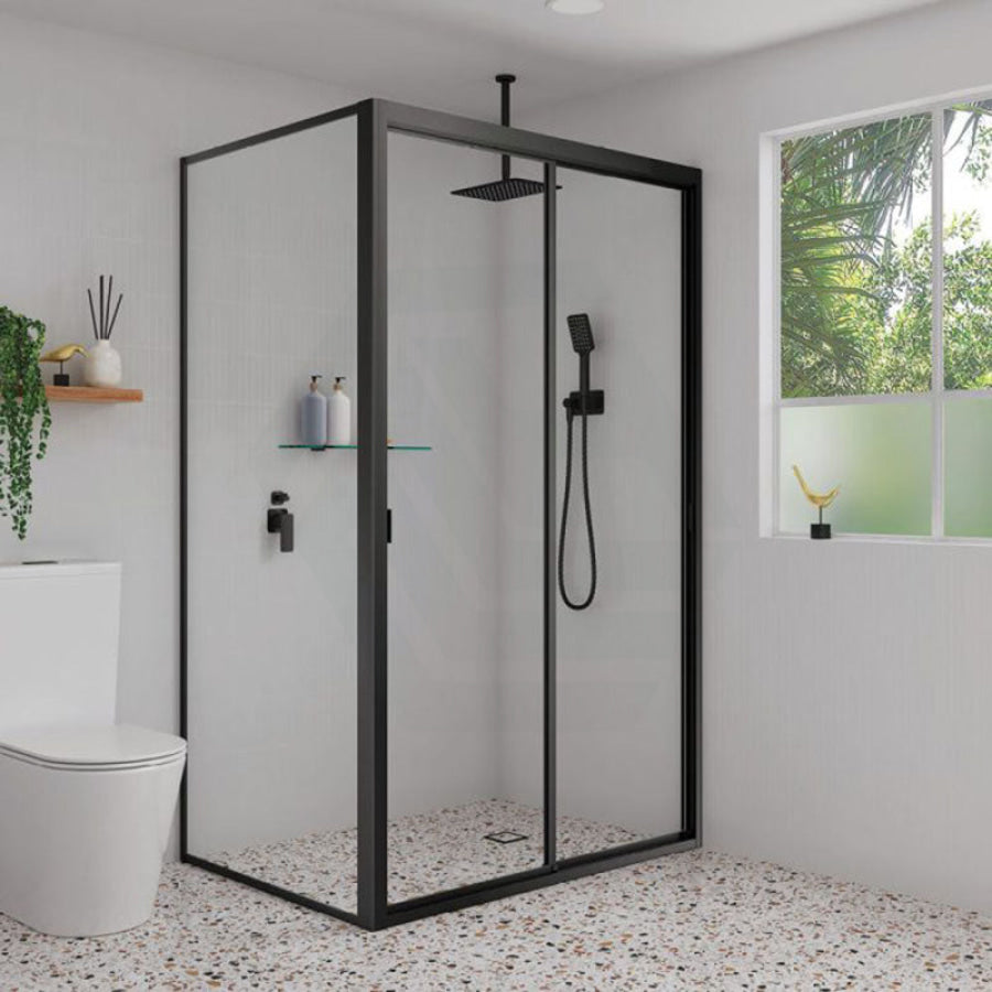 Fienza 300Mm Stainless Steel Round Matt Black Ceiling Shower Dropper Arms