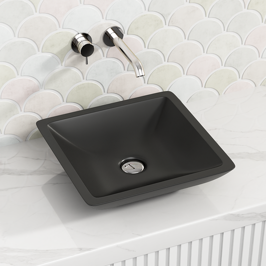 Fienza 420x420x105mm Classique Matt Black SquareCast Stone Above Counter Basin