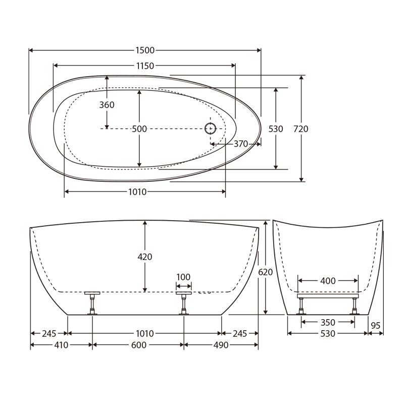 Fienza Dayo 1500Mm Gloss White Freestanding Acrylic Bathtub Asymmetrical Shape No Overflow Concrete