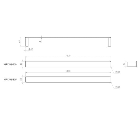 Linkware Gabe 600/800Mm Single Towel Rail Brushed Nickel Rails