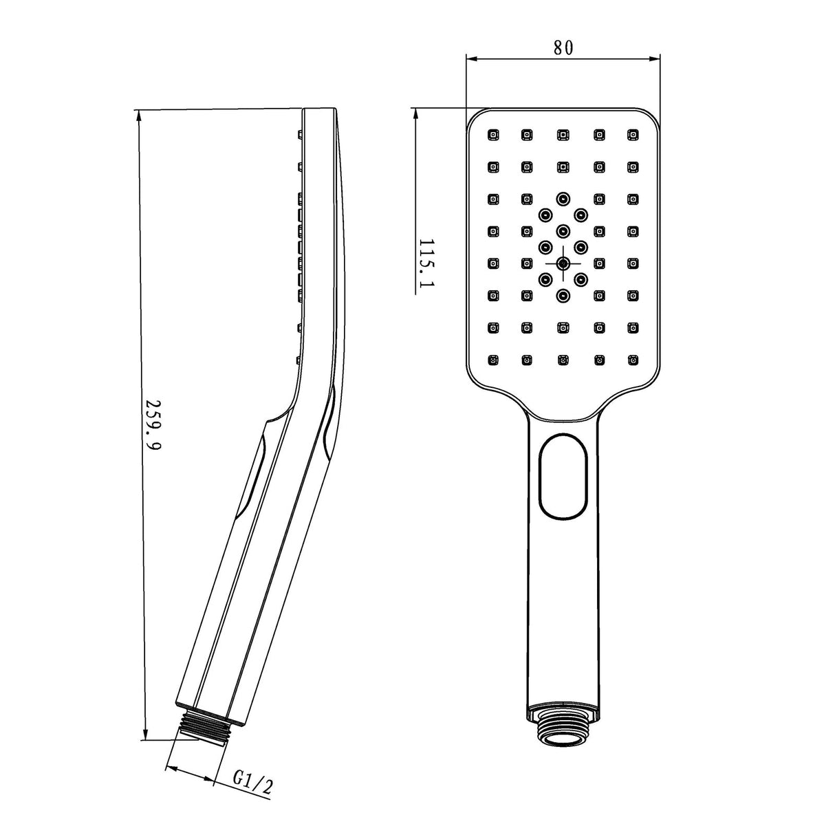 Abs Square 3 Functions Matt Black Rainfall Hand Held Shower Head Only Bathroom Products