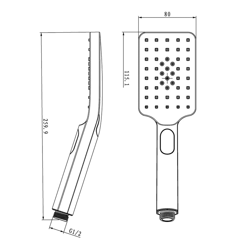 Abs Square 3 Functions Matt Black Rainfall Hand Held Shower Head Only Bathroom Products