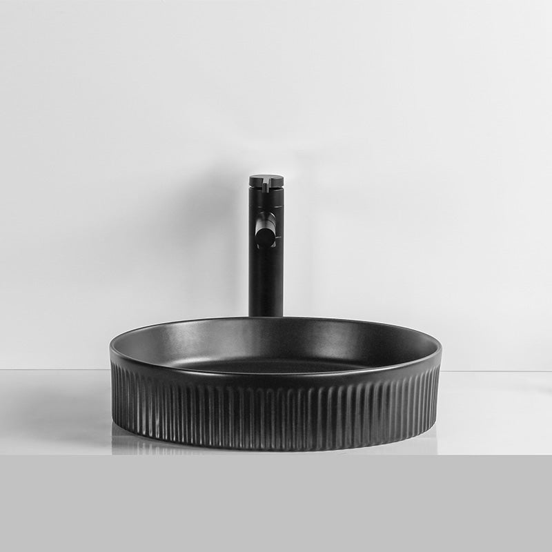 405X405X100Mm Round Above Counter Ceramic Basin Matt Black Basins