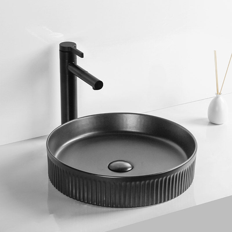 405X405X100Mm Round Above Counter Ceramic Basin Matt Black Basins