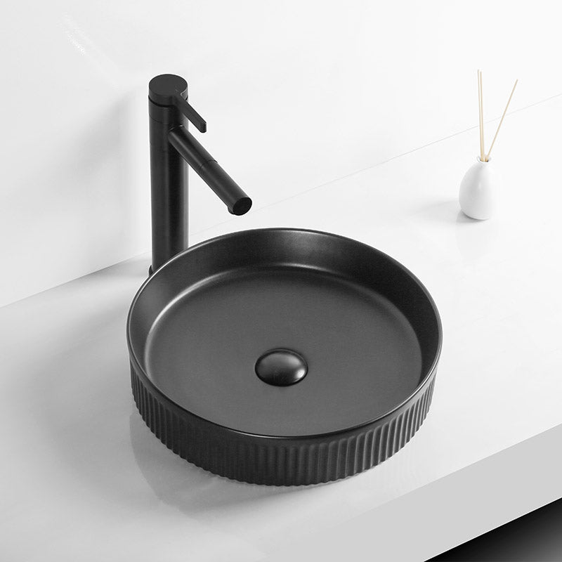 405X405X100Mm Round Above Counter Ceramic Basin Matt Black Basins