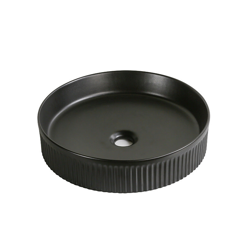 405X405X100Mm Round Above Counter Ceramic Basin Matt Black Basins