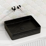 470x360x110mm Ceramic Basin Above Counter Rectangle Carrara Marble Matt Black