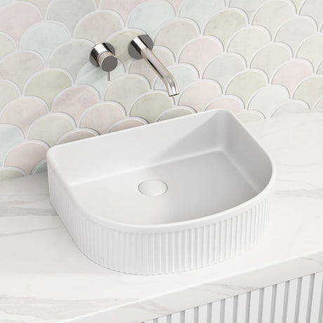 415X365X100Mm Above Counter Ceramic Basin D-Shape Matt White For Bathroom Special Shape Basins