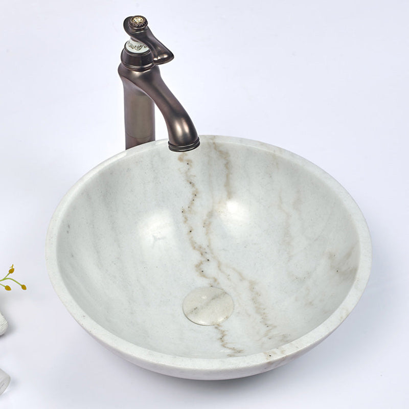 420X420X140Mm Round Above Counter Basin White Marble Surface Bathroom Stone Wash Basins