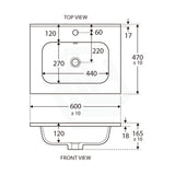 Fienza Joli 600Mm Ceramic Full Depth Basin-Top Matt White 1 Or 3 Tap Holes Available Vanity Tops