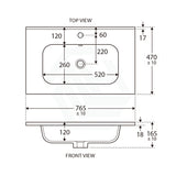 Fienza Joli 750Mm Ceramic Full Depth Basin-Top Matt White 1 Or 3 Tap Holes Available Vanity Tops