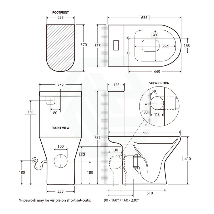 635X375X785Mm Fienza Chica Gloss White Close-Coupled Toilet Suite With Slim Seat Rimless Suites